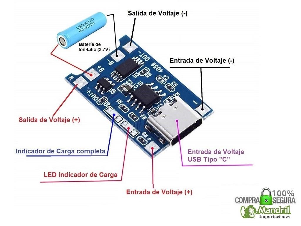Imagen de Módulo Cargador Baterías USB Tipo C TP4056